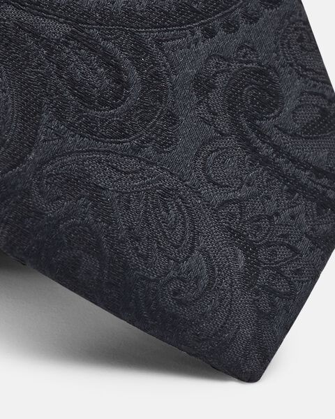 Silk Self Paisley Tie, Black, hi-res